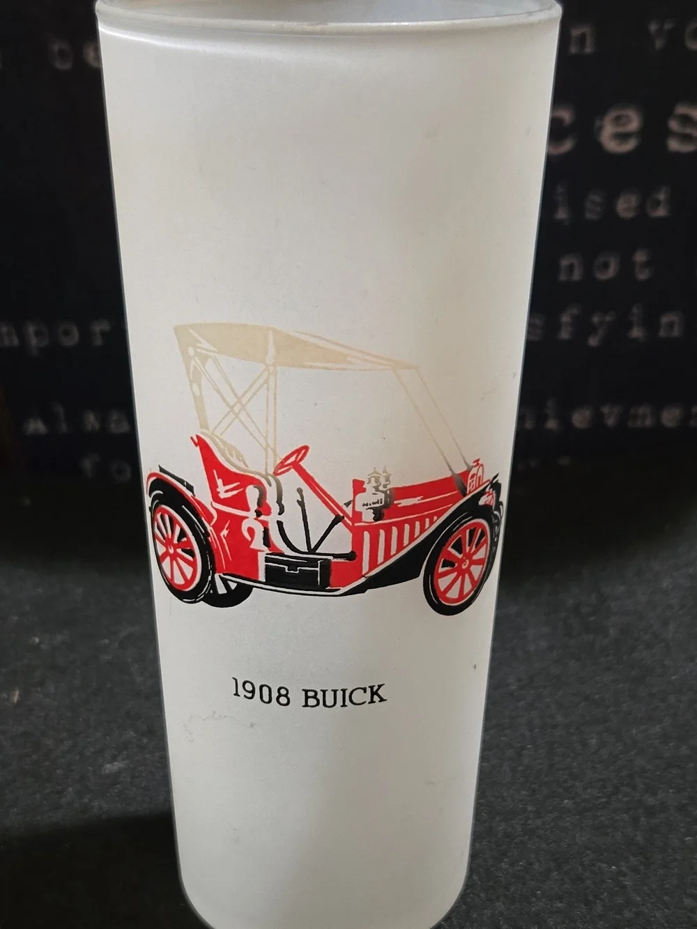 Vintage-Style 1908 Buick Frosted Glass Tumbler - Red Accent